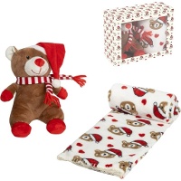 Weihnachts-Teddybär mit Decke, 90 x 75 cm